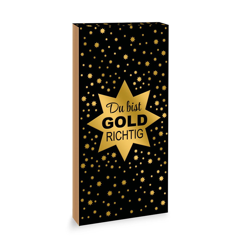 Aufleger für Schokoladen-Tafel "Goldrichtig" als Geschenk