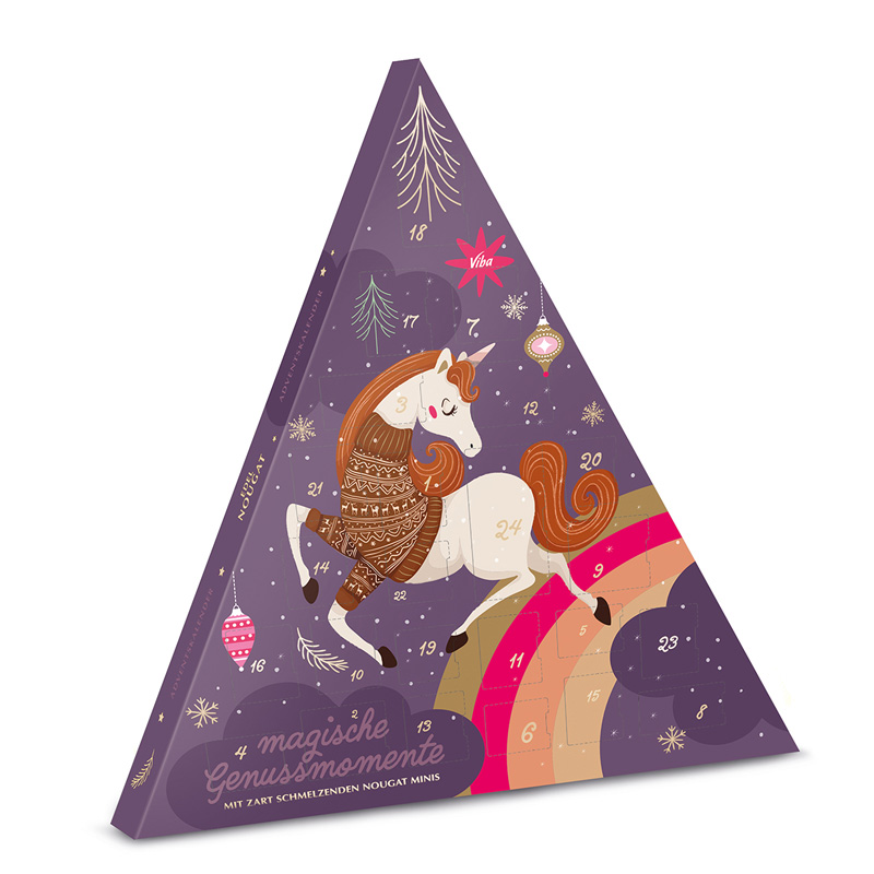 Viba Adventskalender "Einhorn" gefüllt mit Nougat Minis, 250 g