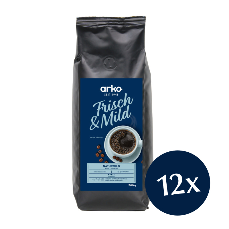 arko Kaffee frisch & mild, ganze Bohne, 12 x 500 g