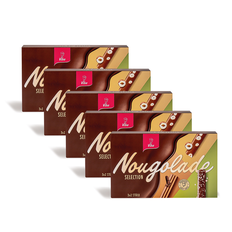 Viba Nougolade Geschenkpackung Vorratspackung Nougat Riegel, 5 x 210 g