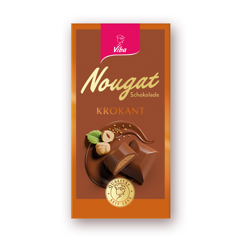 Viba Nougat-Tafelschokolade gefüllt mit Krokant Nougat, 100 g