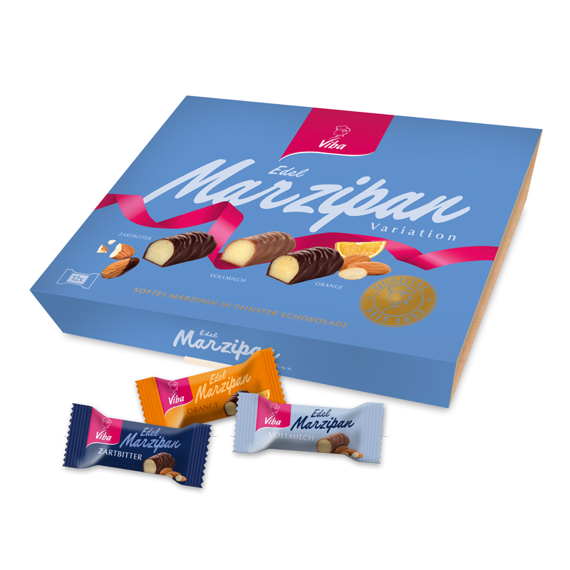 Viba Edel Marzipan Variation Geschenkpackung mit 12 Edelmarzipan Minis in drei Sorten, 150 g