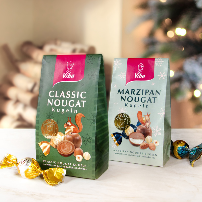 Viba Nougat Marzipan Kugeln und Classic Nougat Kugeln im Beutel als Weihnachtsgeschenke