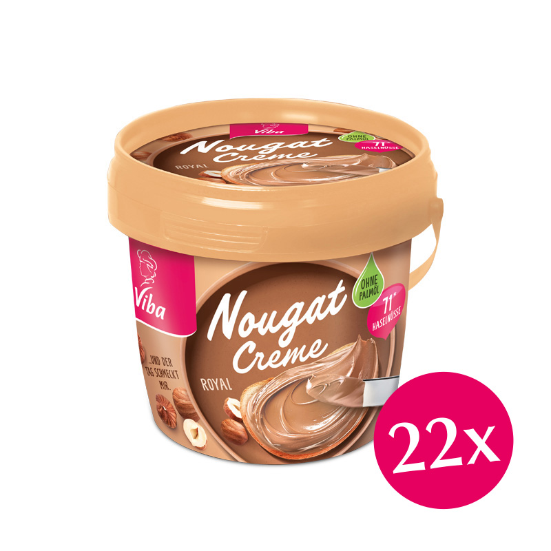 Viba Nougat Creme Royal Palmölfrei im Becher Vorratskarton, 22 x 375 g
