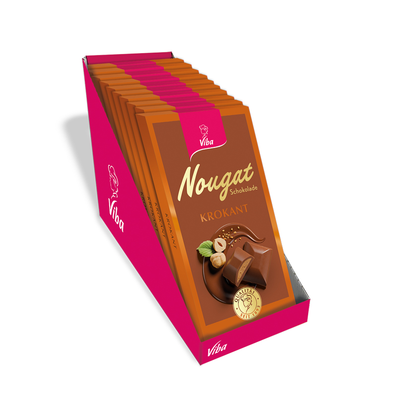 Viba Nougat-Tafelschokolade Krokant im Vorratskarton, 10 x 100 g
