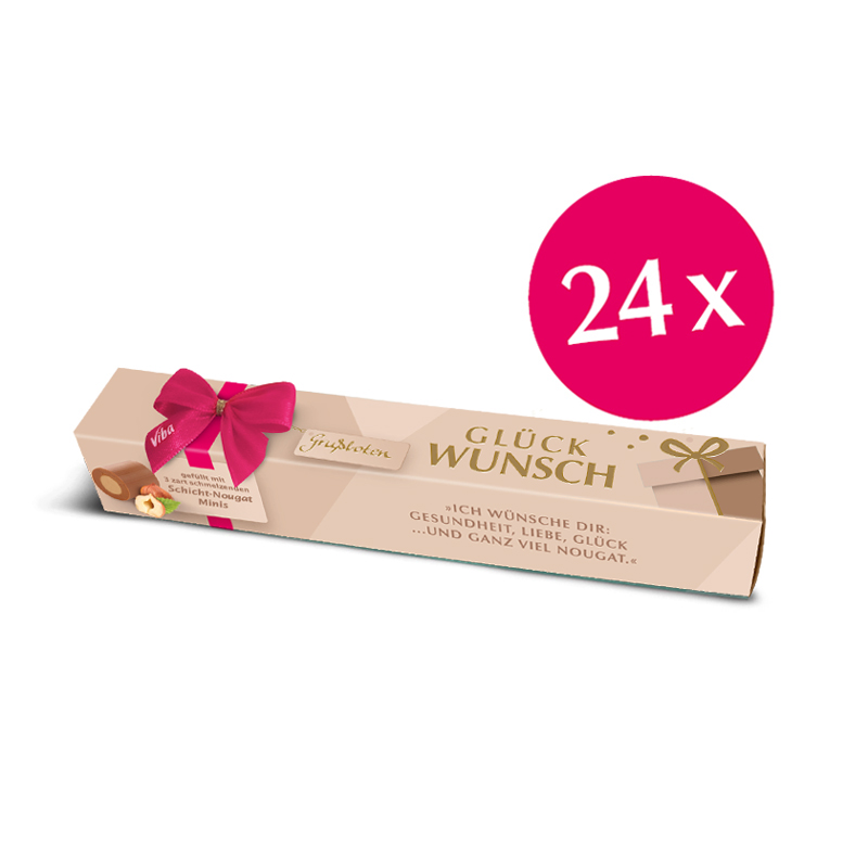 Viba Grussbote Geschenkverpackung "Glückwunsch" mit Schicht Nougat Minis als Vorratspack, 24 x 30 g