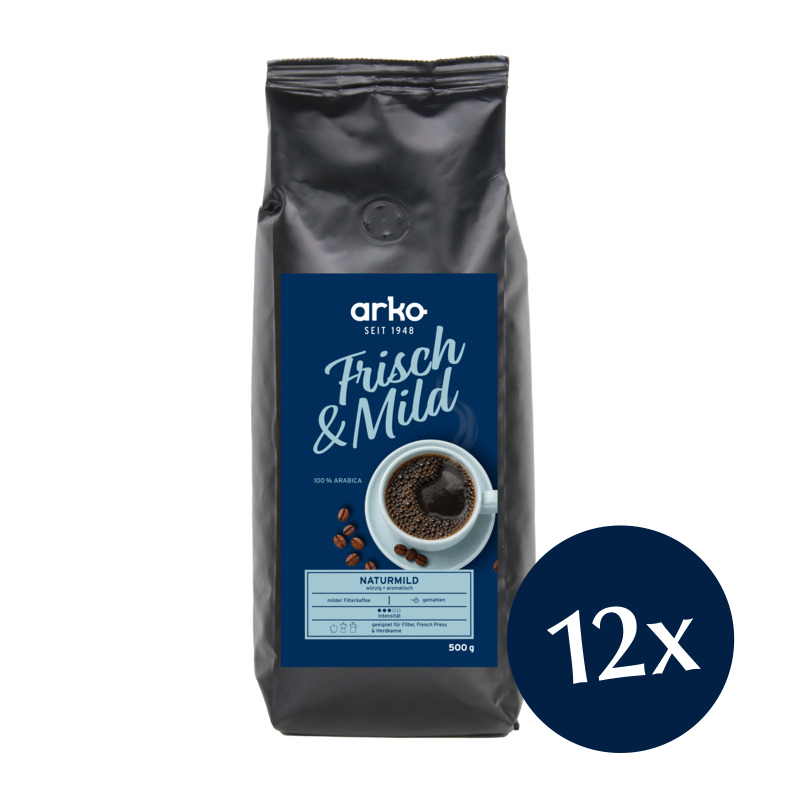 arko Kaffee frisch & mild, gemahlen, 12 x 500 g