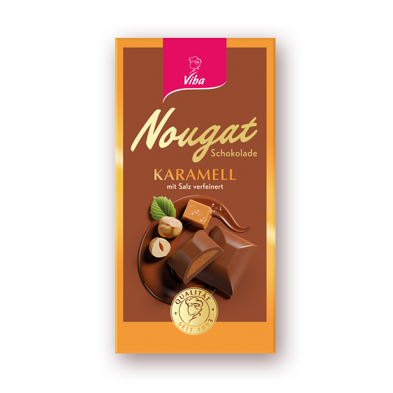 Viba Nougat-Tafelschokolade gefüllt mit Karamell Salz Nougat, 100 g