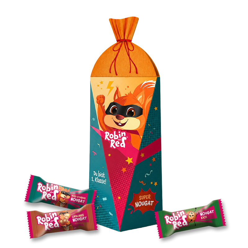 Viba Robin Red Superhelden-Nougat Schultüte mit Schicht Nougat Minis, 100 g