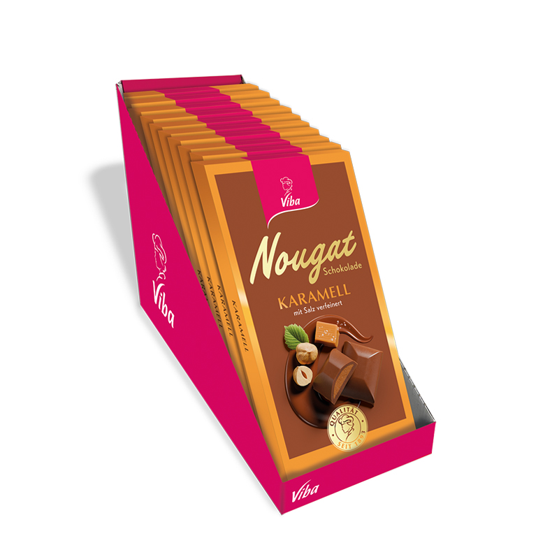 Viba Nougat-Tafelschokolade Karamell Salz im Vorratskarton, 10 x 100 g