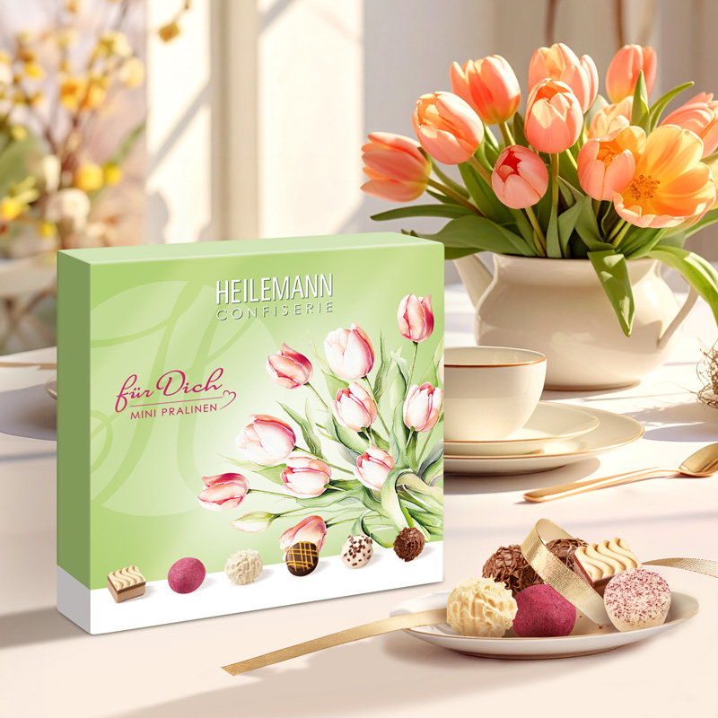 Heilemann Mini Pralinen "Für dich", 91 g mit Tulpen