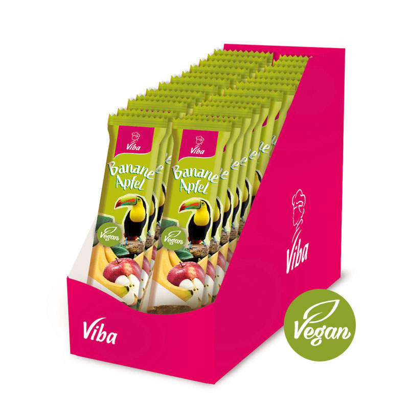 Viba Genussriegel Banane-Apfel, vegane Fruchtriegel aus Bananen und Äpfeln mit Oblaten im Sparkarton, 24 x 35 g