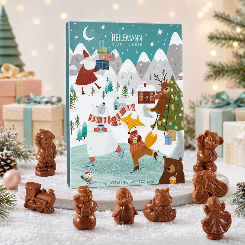 Heilemann Kinder-Adventskalender Edelvollmilch - Figuren um den Kalender rum