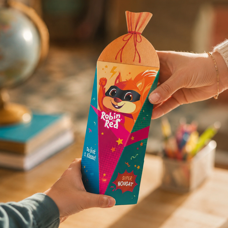 Viba Robin Red Superhelden-Nougat Zuckertüte zur Schuleinführung