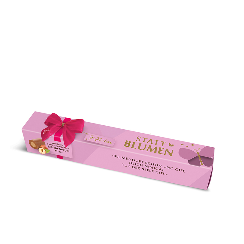 Viba Grußbote Geschenkverpackung "Statt Blumen" mit Schicht Nougat Minis, 30 g