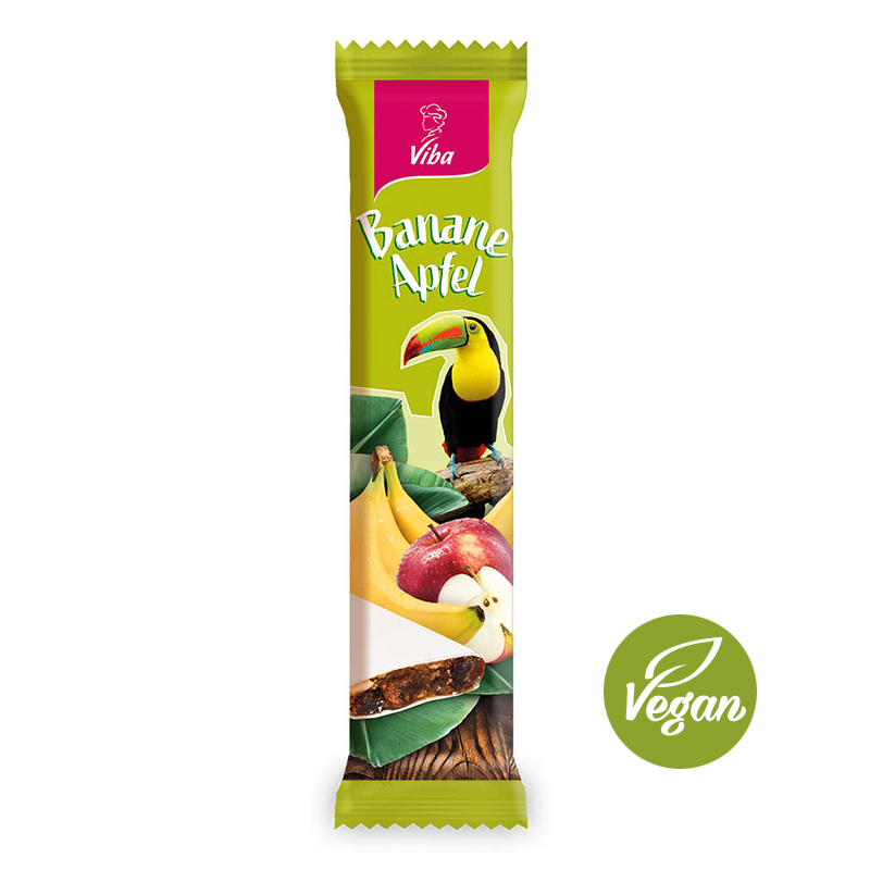 Viba Genussriegel Sahne-Krokant, veganer Fruchtriegel aus Bananen und Äpfeln mit Oblaten, 35 g