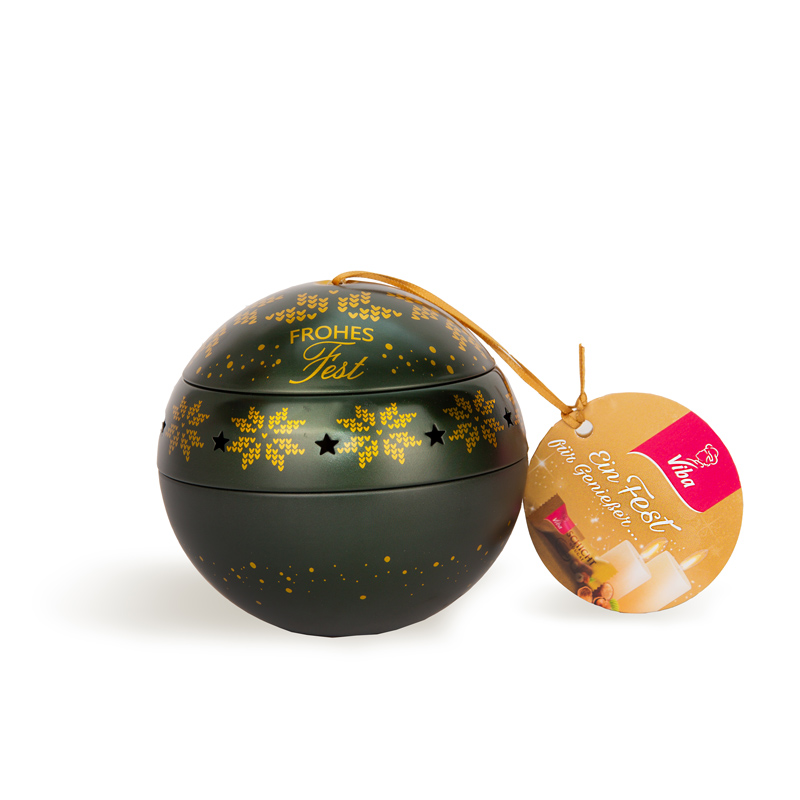 Viba Teelichtkugel Oh Tannenbaum gefüllt mit Schicht-Nougat Minis, 80 g