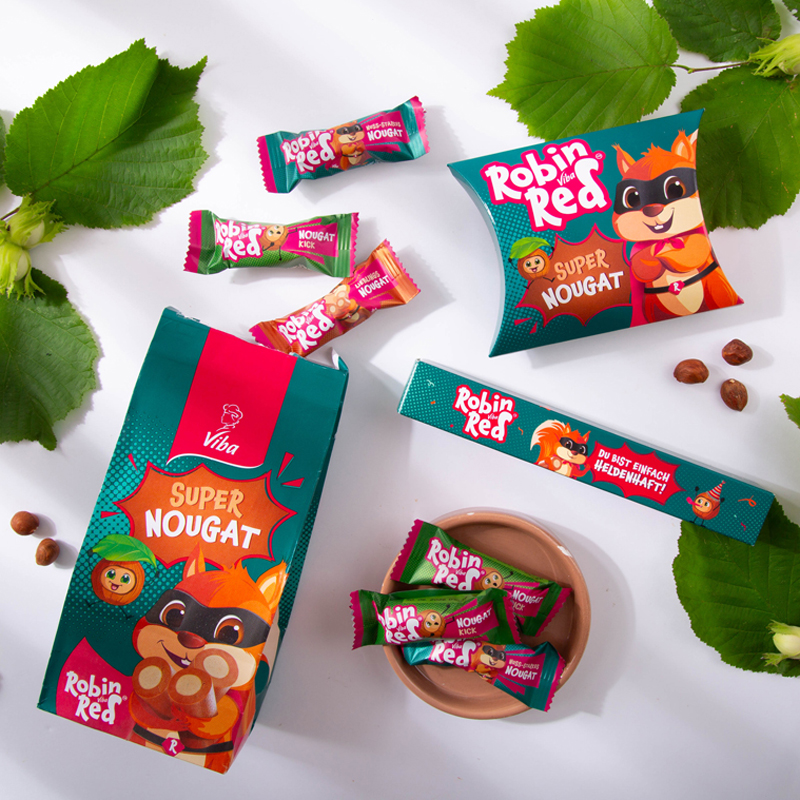 Viba Robin Red Superhelden Nougat in verschiedenen Geschenkpackungen