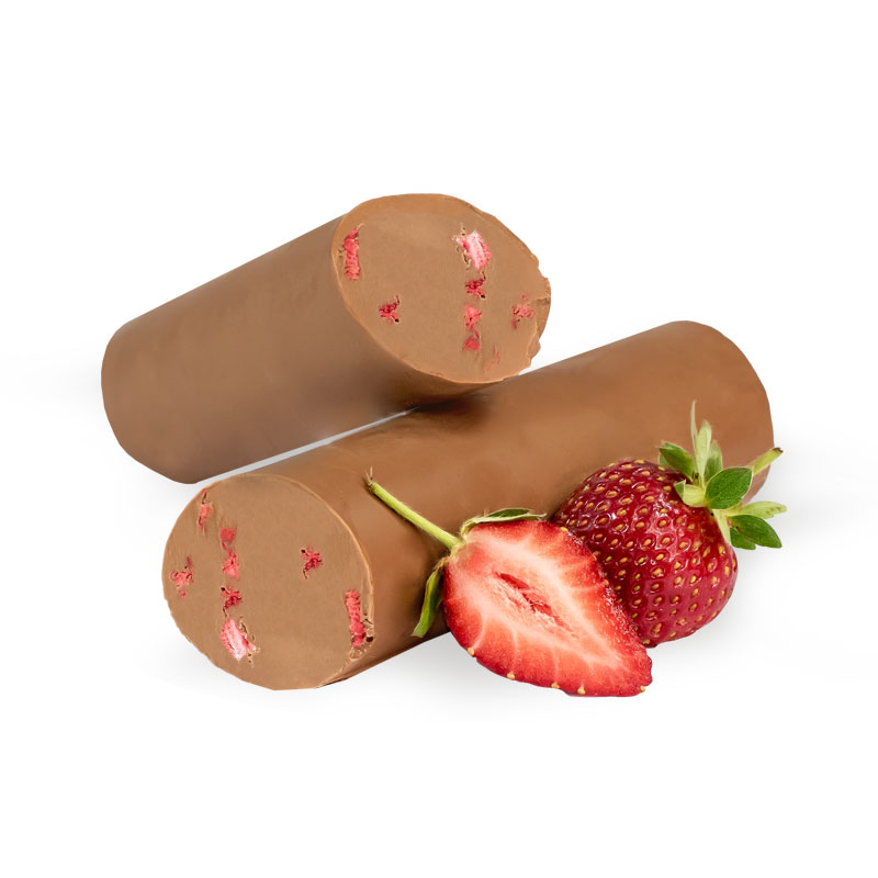 Viba Nougat XL Stange mit Erdbeerstückchen verfeinert - angeschnitten