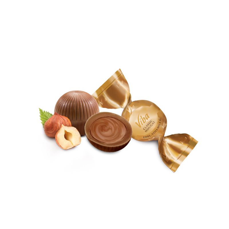 Viba Classic-Nougat-Kugel angeschnitten - Schoko Kugel gefüllt mit Classic Nougat, 15 g