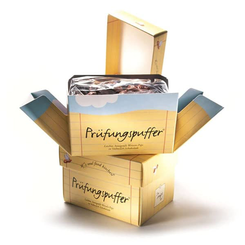 „Prüfungspuffer“ Knusprige Nervennahrung mit Vollmilchschokolade, 125 g - Knusprige Weizen-Pops mit Honig