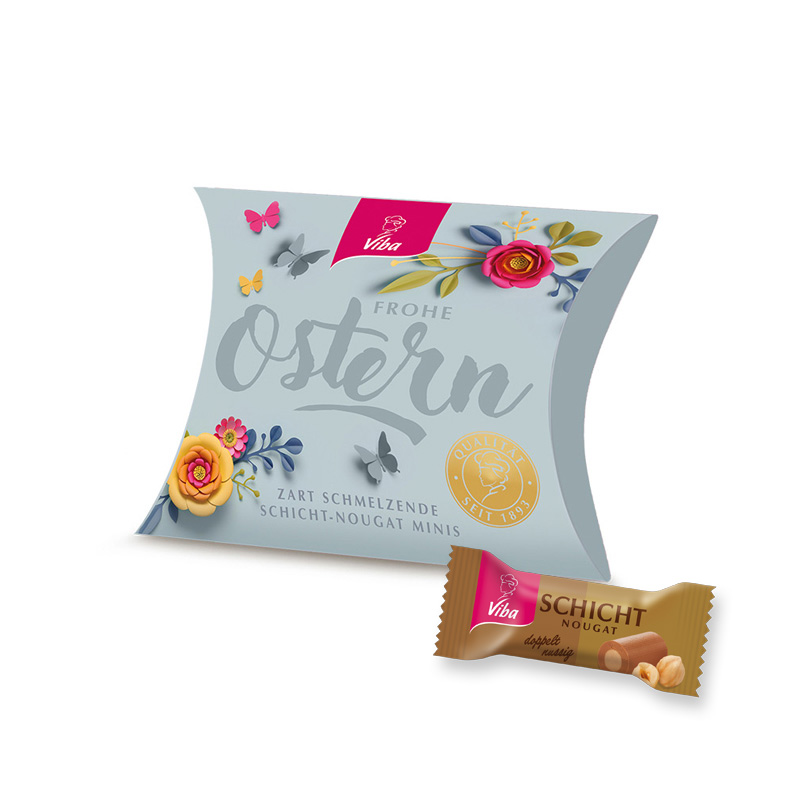 Viba Flower Power Oster-Geschenkpackung mit Schicht-Nougat Minis gefüllt, 50 g
