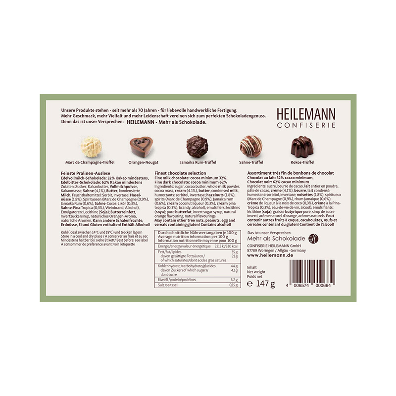 Heilemann Praliné Composition – Nougat- und Trüffelvariationen, Rückseite