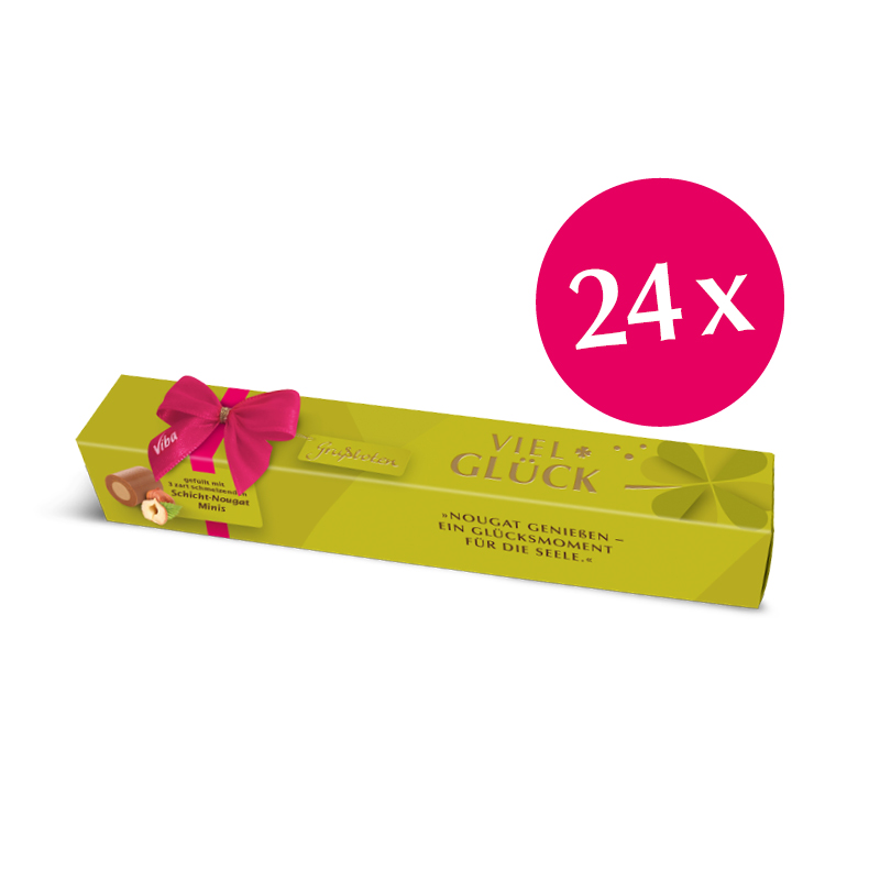 Viba Grußbote Geschenkverpackung "Viel Glück" mit Schicht Nougat Minis als Vorratspack, 24 x 30 g