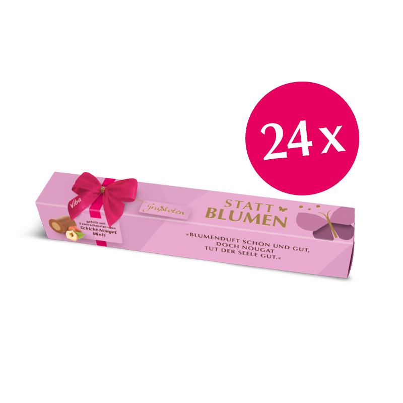 Viba Grußbote Geschenkverpackung "Statt Blumen" mit Schicht Nougat Minis als Vorratspack, 24 x 30 g