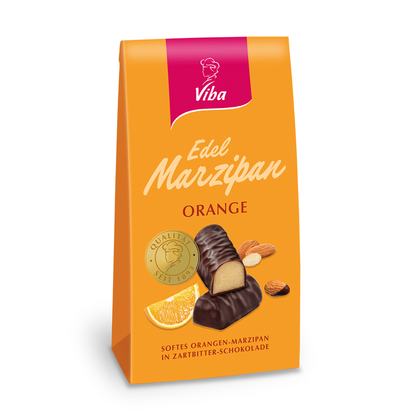 Viba Edel Marzipan Orange Mini Beutel, (90/10er Qualität) umhüllt von Zartbitter-Schokolade125 g