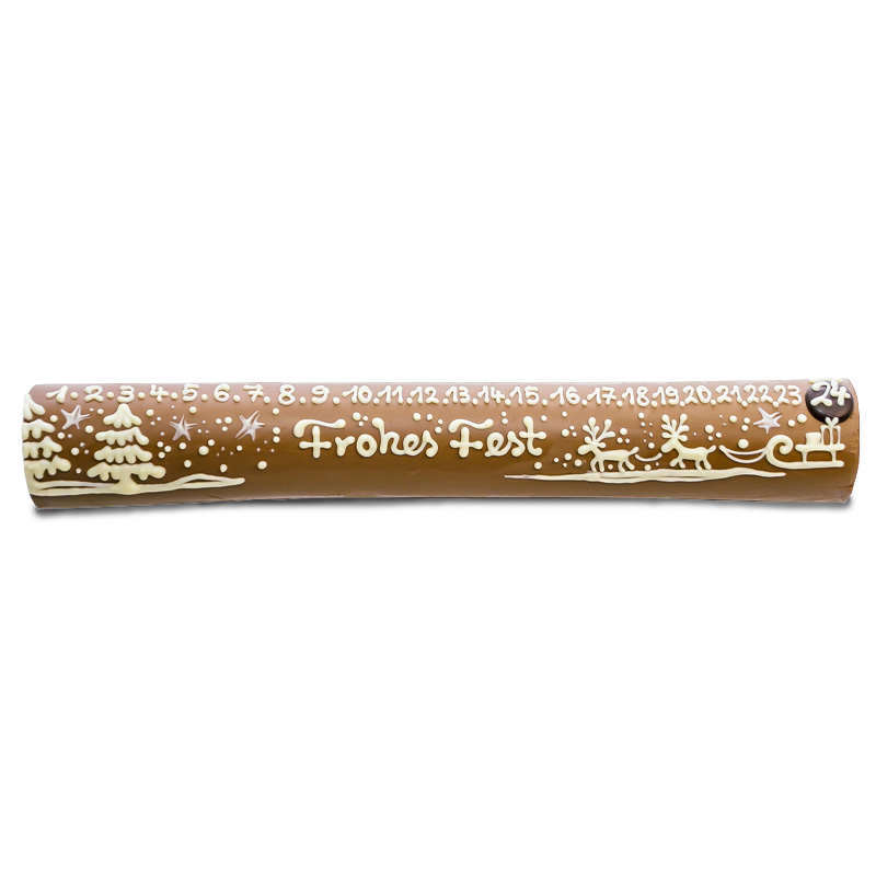 Viba XXL Nougat Stange Adventskalender ausgepackt - beschriftet mit weißer Schokolade mit Zahlen von 1 - 24