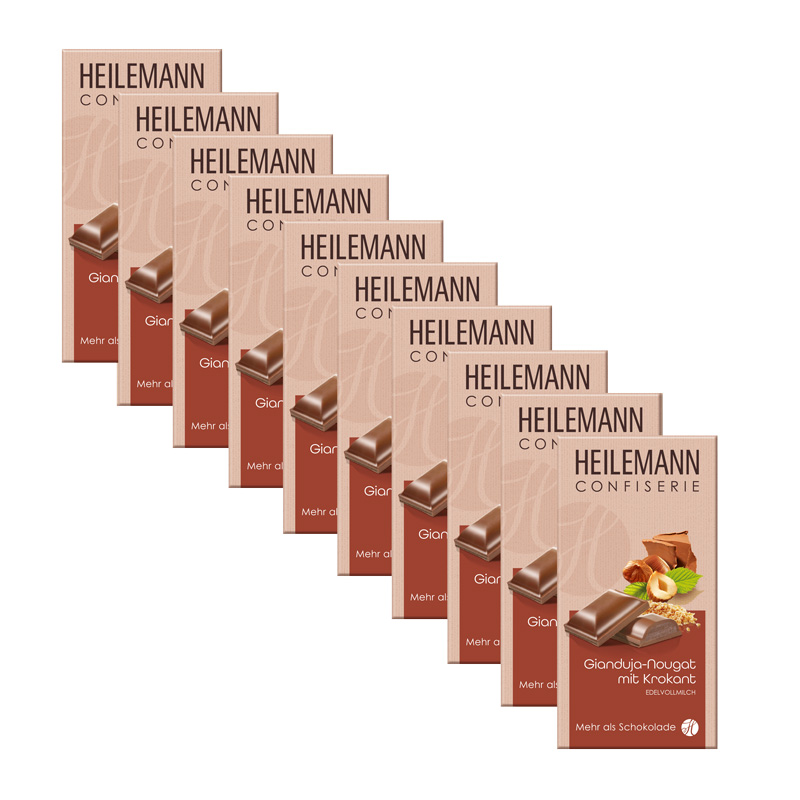 Heilemann Gianduja-Nougat mit Krokant in Edelvollmilch-Schokolade, 10 x 100 g
