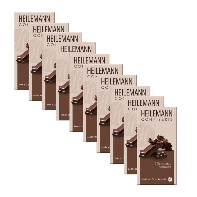 Heilemann 62 % Kakao Edelbitter-Schokolade, 10 x 100 g