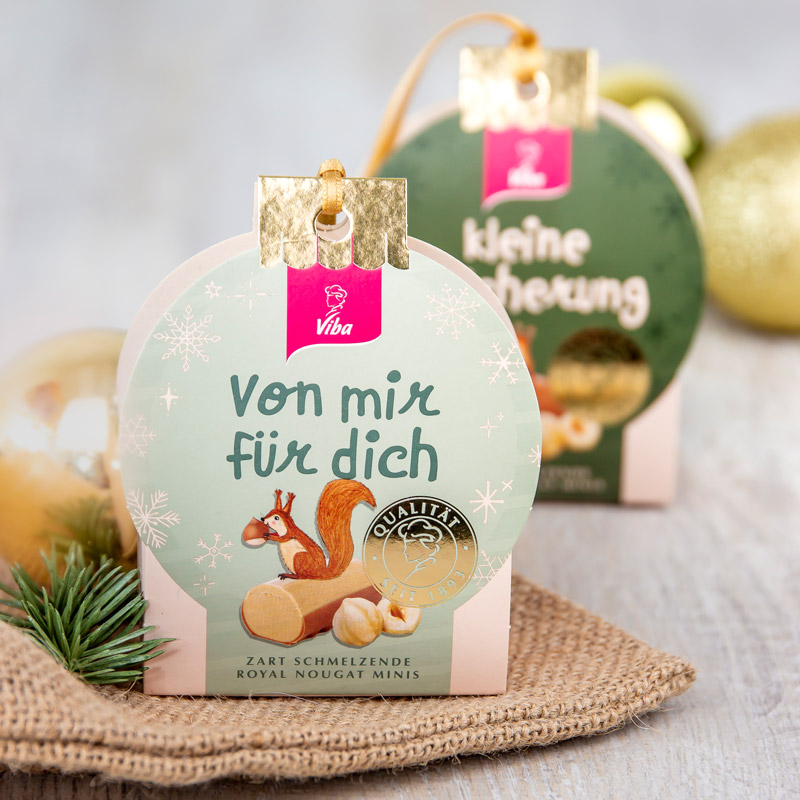 Viba kleine Grüße Weihnachtsgeschenke mit Royal Nougat "von mir für dich" und Classic Nougat "kleine Bescherung", 40 g