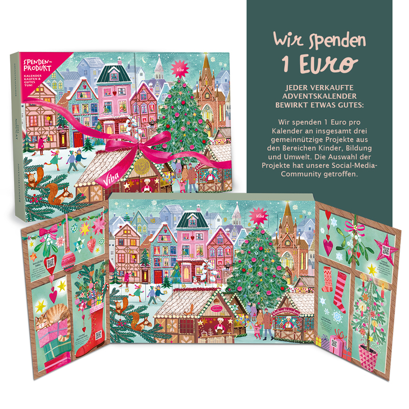 Viba Adventskalender "Weihnachtsmarkt" gefüllt mit Nougat Minis, 245 g - beim Kauf wird 1 € gespendet