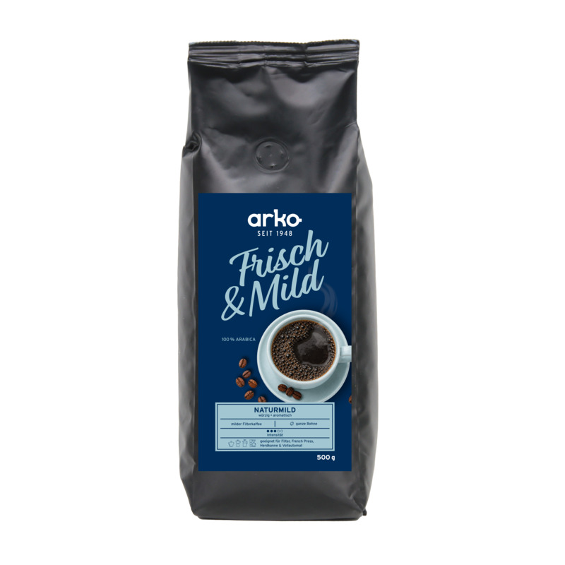 arko Kaffee frisch & mild, ganze Bohne, 12 x 500 g