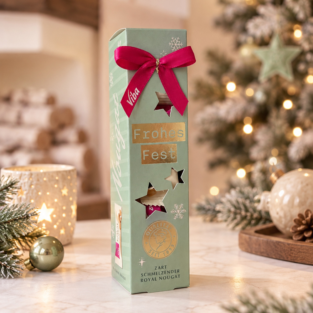 Viba Genusszeit „FROHES FEST“ mit hellem Nougat, 60 g