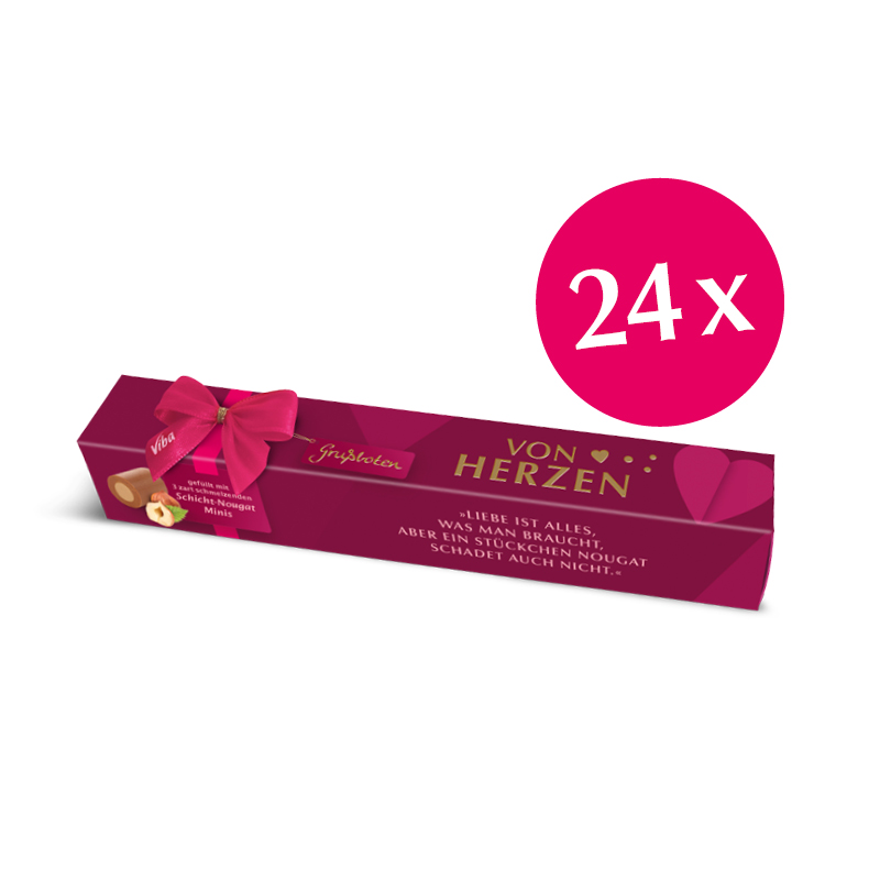Viba Grußbote Geschenkverpackung "Von Herzen" mit Schicht Nougat Minis als Vorratspack, 24 x 30 g