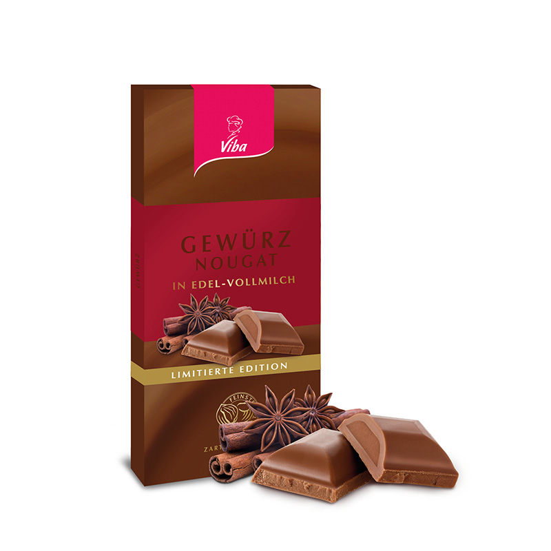 Viba Vollmilch Schokolade mit Gewürz-Nougat-Füllung, 100 g