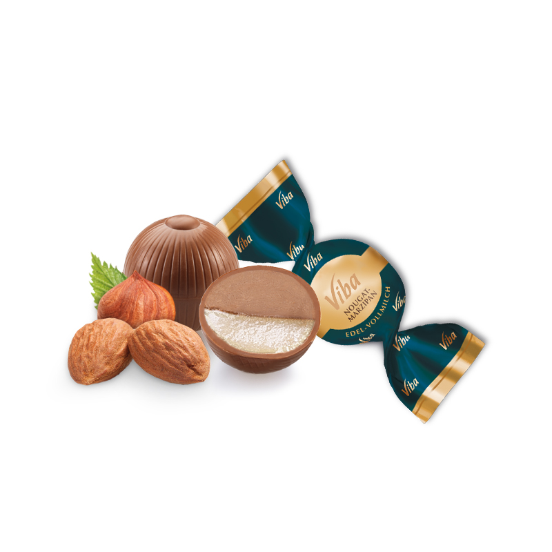 Viba Nougat-Marzipan-Kugel angeschnitten, zwei Schichten, 15 g