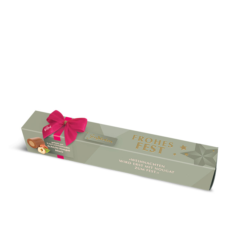 Viba Grußbote "Frohes Fest" salbei- weihnachtliche Grußstange gefüllt mit Schicht-Nougat Minis, 30 g