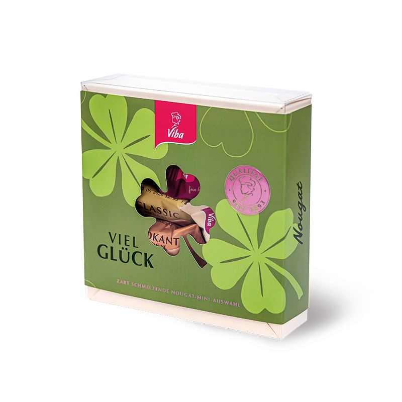 Viba Glücksmomente Geschenkpackung, 120 g - Viel Glück Geschenk gefüllt mit verschiedenen Nougat Minis