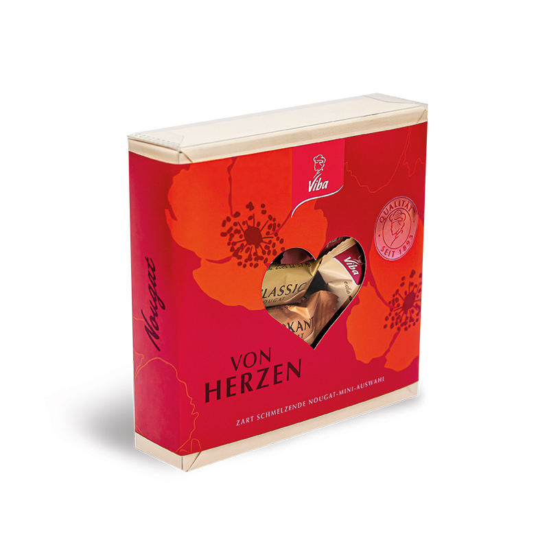 Viba Herzensfreude Geschenkpackung gefüllt mit Nougat Minis, 120 g - Von Herzen Präsent