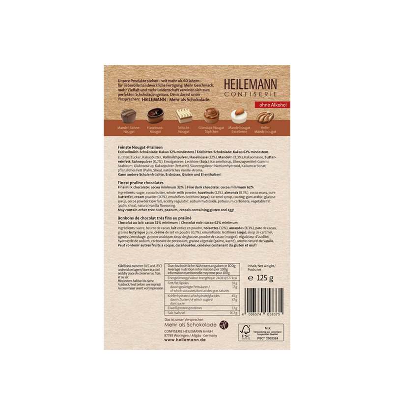 Heilemann Nougat Pralinen Komposition, 125 g, Rückseite