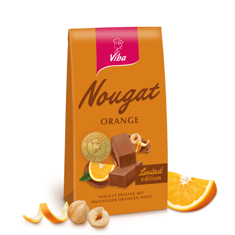 Viba Orangen-Nougat Beutel mit Orange und Haselnuss