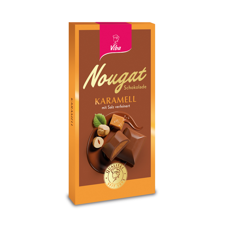 Viba Nougat-Tafelschokolade gefüllt mit Karamell Salz Nougat, 100 g