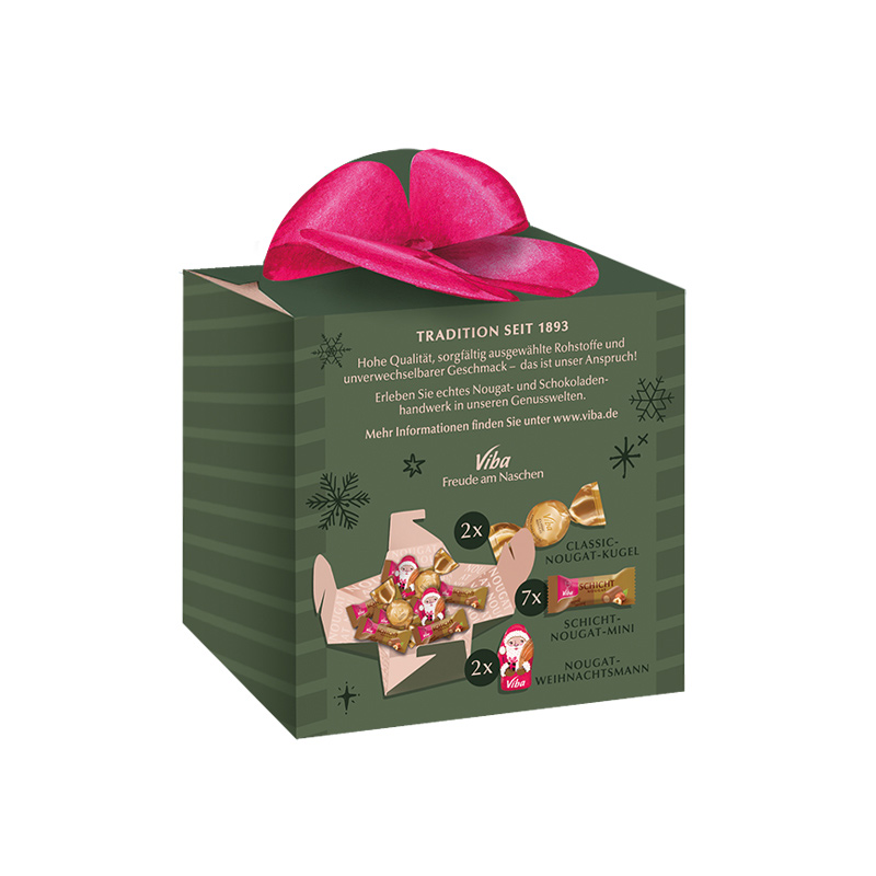 Viba Weihnachtsgeschenk "Festliche Auswahl" Rückseite mit Inhalt, 120 g